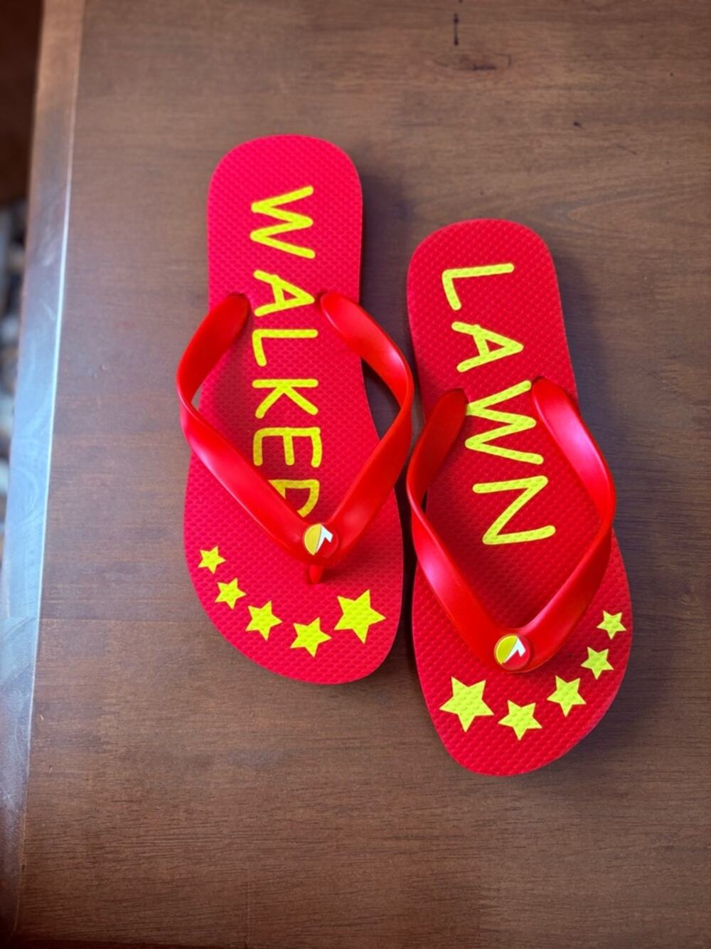 Red Flip Flops WALKED Graphic Sandals Neon Stars Women Size 7-8